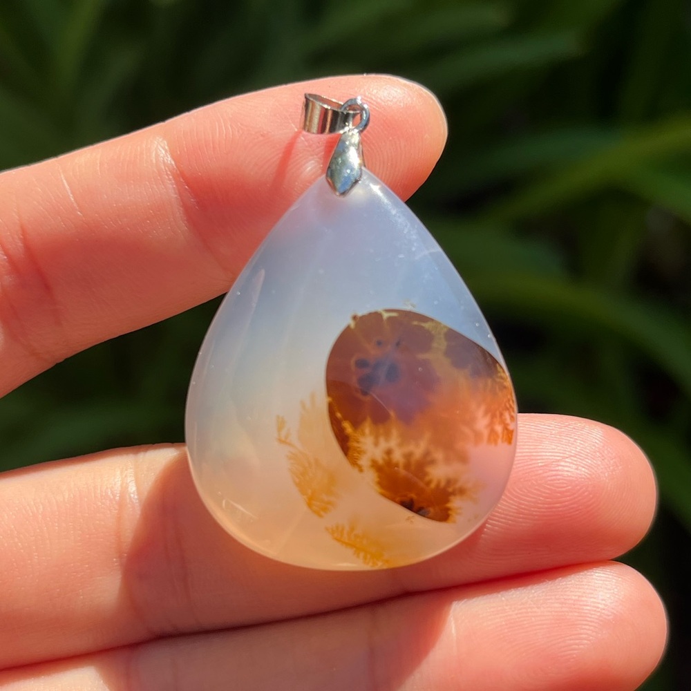 Sterling silver 925 stamped dendritic scenery agate pendant 1265